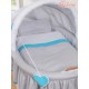 Berceau et parure complète brodée gris bleu