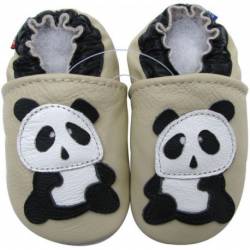 Chaussons en cuir Panda crème