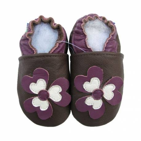 Chaussons en cuir Fleur Marron et purple