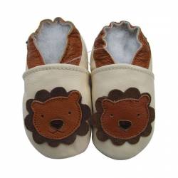 Chaussons en cuir Lion crème