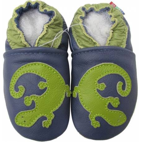 Chaussons en cuir lézard marron