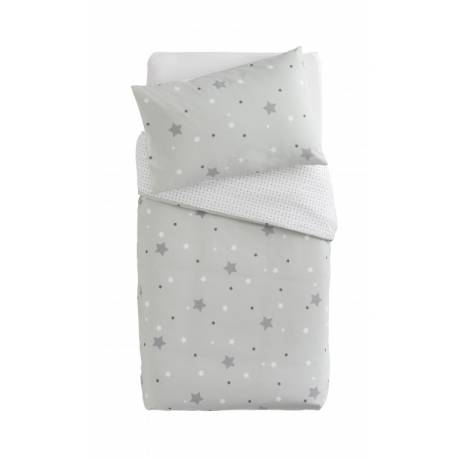 Parure housse de couette et taie d'oreiller Little Stars Grise