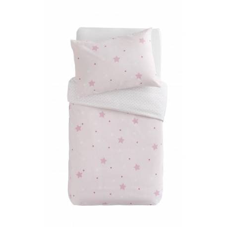 Parure housse de couette et taie d'oreiller Little Stars rose