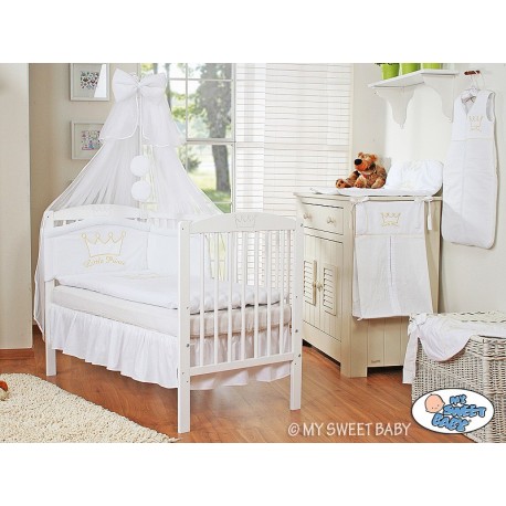 Lit et Parure de lit bébé prince ou princesse blanc