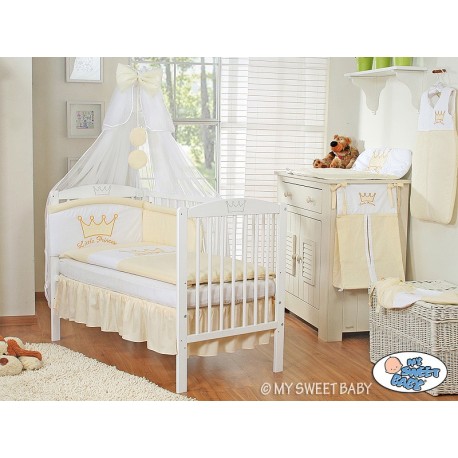 Lit et Parure de lit bébé prince ou princesse crème