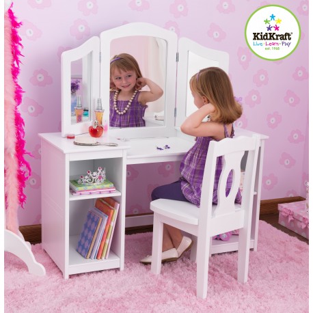 Coiffeuse en Bois pour enfant avec Chaise et Triple miroir Kidkraft 