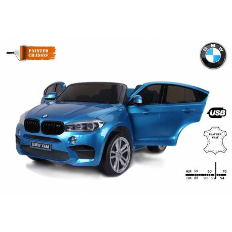 voiture électrique pour enfant BMW X6 M métallisée bleue, siège cuir