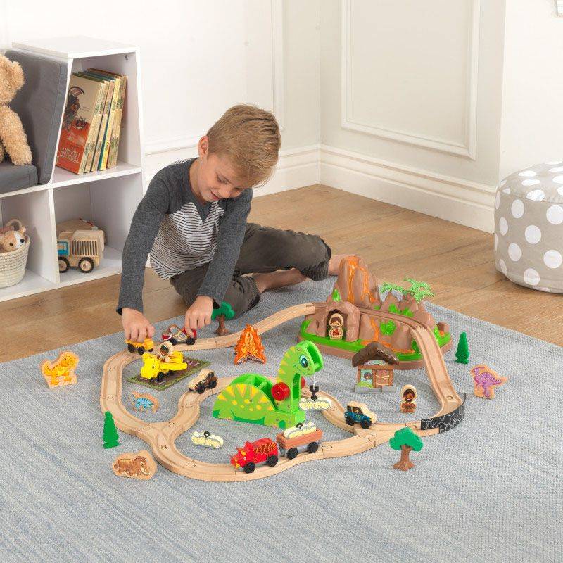 Circuit de trains en bois bucket dinosaure - Jouet en bois