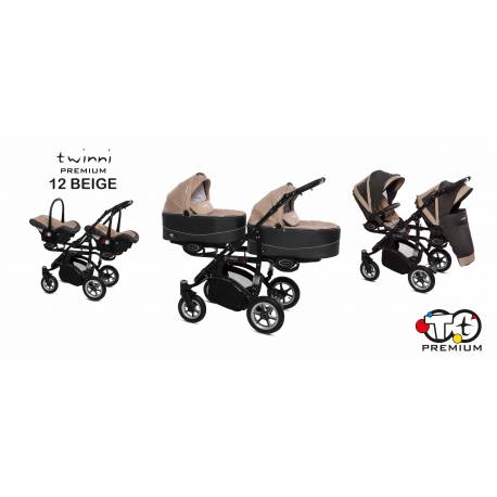 Poussette duo ou trio Twinny premium beige- Poussette pour jumeaux 3 en 1