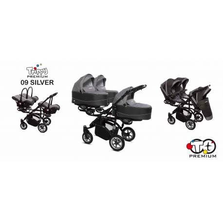 Poussette duo ou trio pour triplés Trippy premium gris