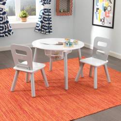 Ensemble table pour enfant ronde et ses 2 chaises gris et blanc