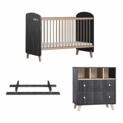Ensemble lit bébé + commode + plan à langer Senja anthracite
