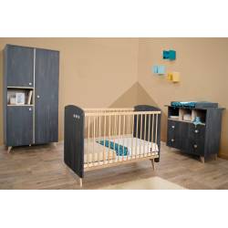 Ensemble lit bébé + commode + plan à langer + armoire Senja Blanc