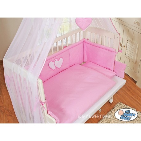 Lit bébé cododo avec parure coeur rose