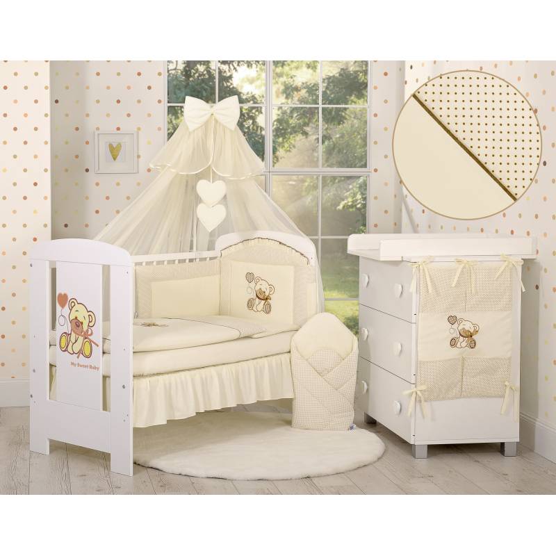 Tour de lit bébé réversible beige motif feuilles l Collection Diplododo