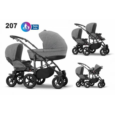 Poussette pour enfants d'âges rapprochés Multistroller gris chiné