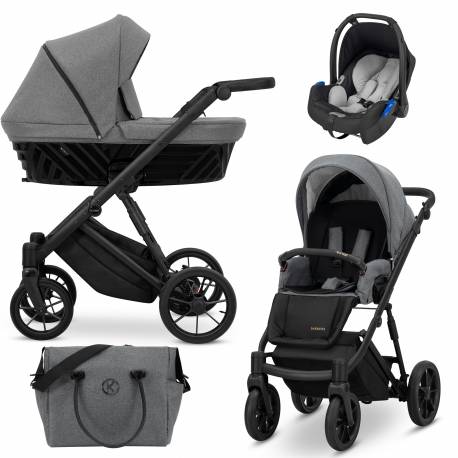 Poussette bébé combinée trio 3 en 1 SILVER avec nacelle siège auto et  accessoires KUNERT