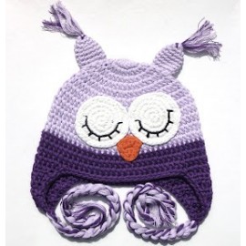 bonnet hibou mauve