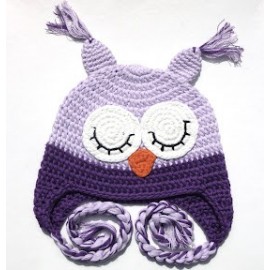 bonnet hibou mauve