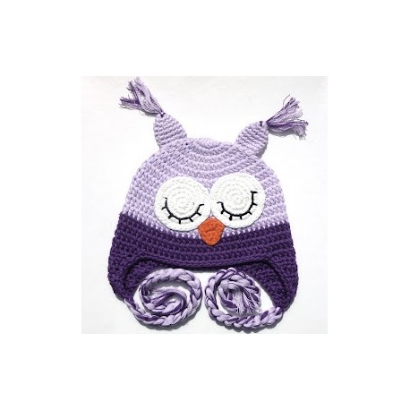 bonnet hibou mauve