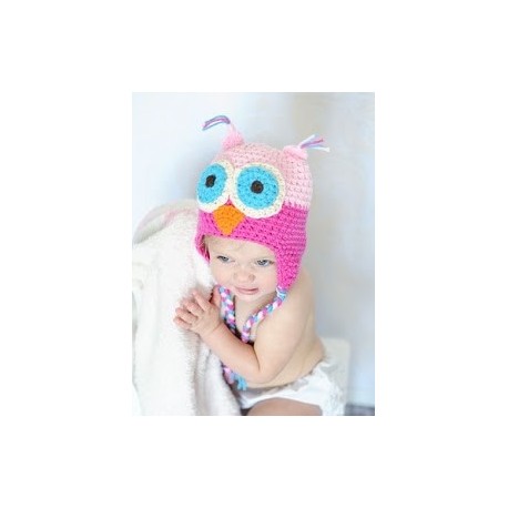 bonnet hibou rose