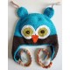 bonnet hibou turquoise marron