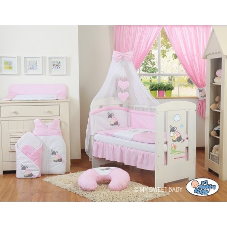 Lit et parure de lit bébé âne rose