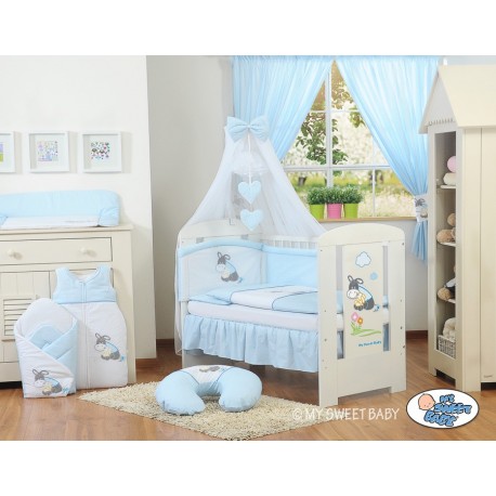Lit et parure de lit bébé âne bleu