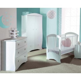 Lit à barreaux pour bébé et commode blanc Perle