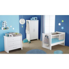 Lit et commode 3 tiroirs pour bébé blanc Goa