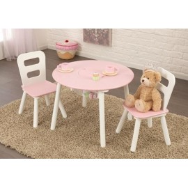 Ensemble table pour enfant ronde rose et ses 2 chaises