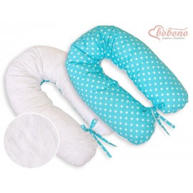 Coussin d'allaitement double face turquoise à pois