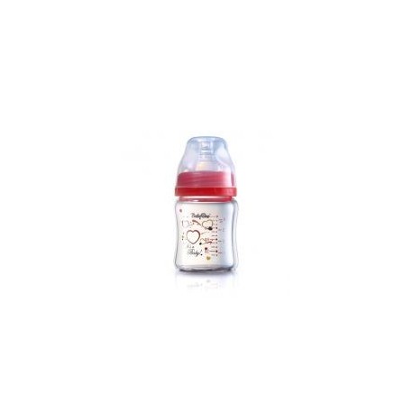 Biberon en verre coeur 120 ml rouge