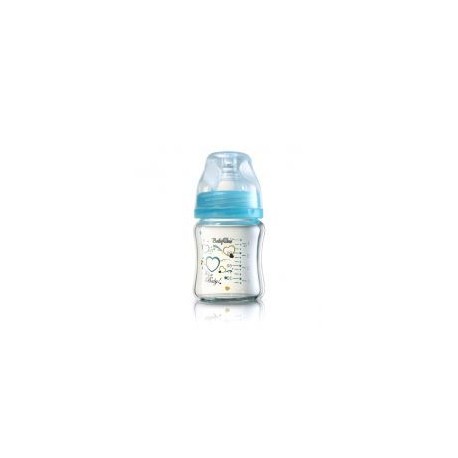 Biberon en verre coeur 120 ml bleu