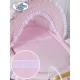 Berceau rétro et sa parure complète rose châssis blanc